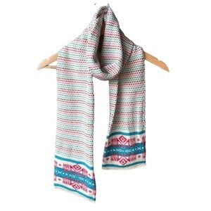 Scarf Wrap Geometric Pattern Fair Isle Knit White Red Blue Tribal Boho Winter
